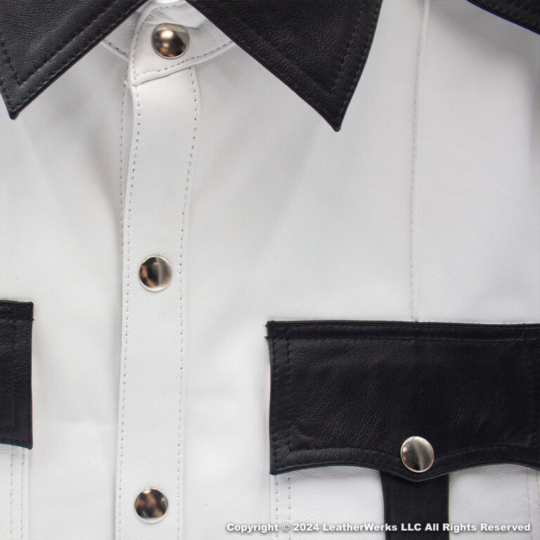 White Uniform Shirt Black Trim Collar and Pocket Detail