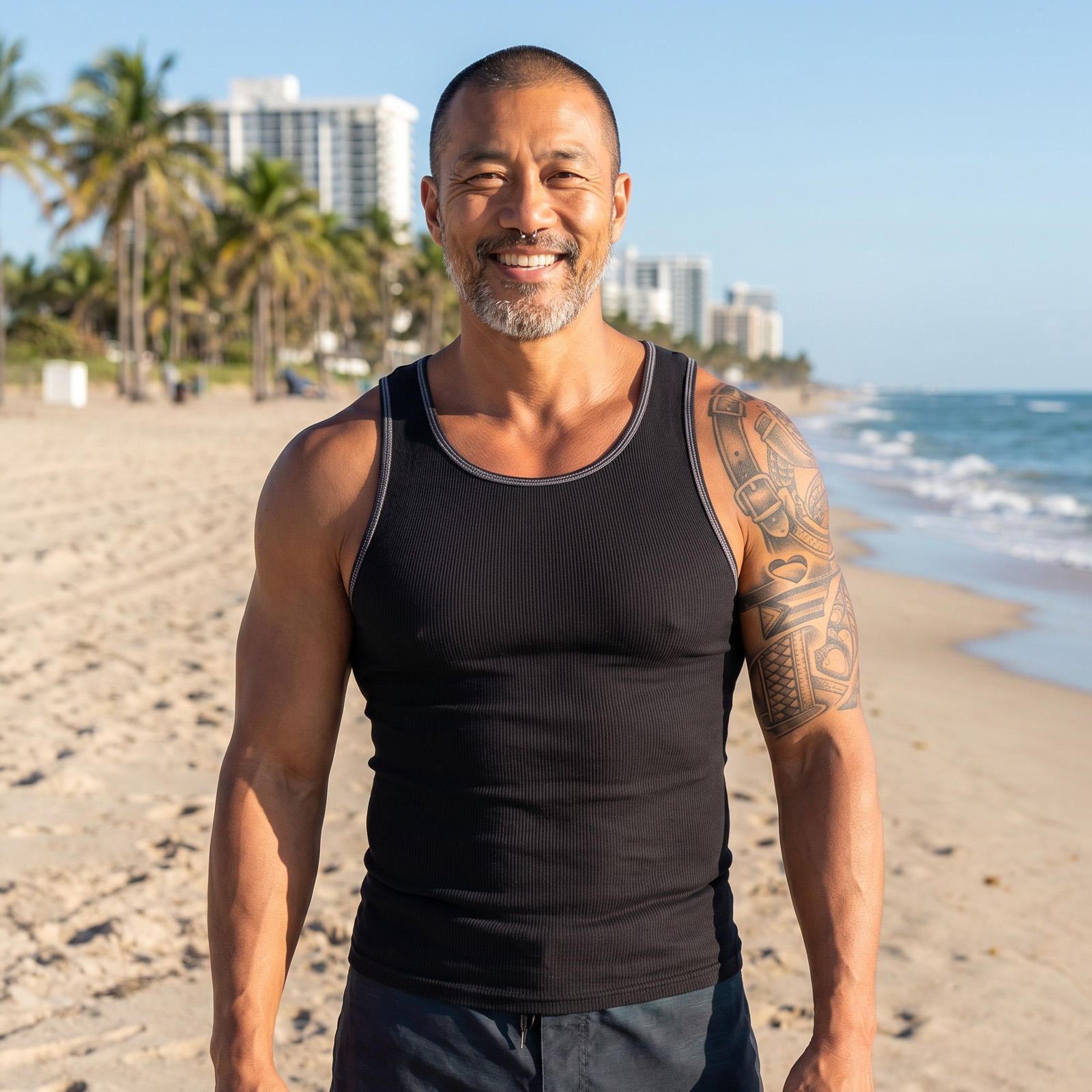 Rib Tank Top Black Front