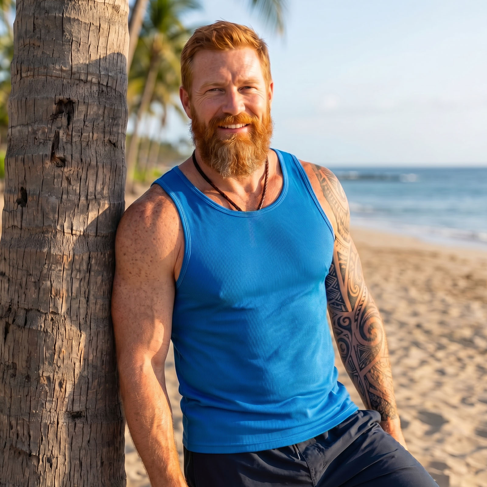 Rib Tank Top Cadet Blue Front