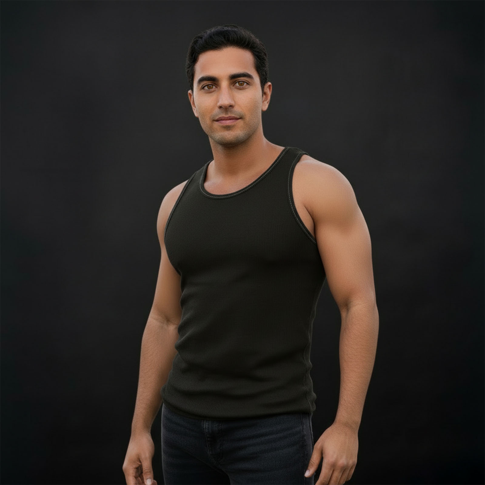 GS Rib Tank Black Front