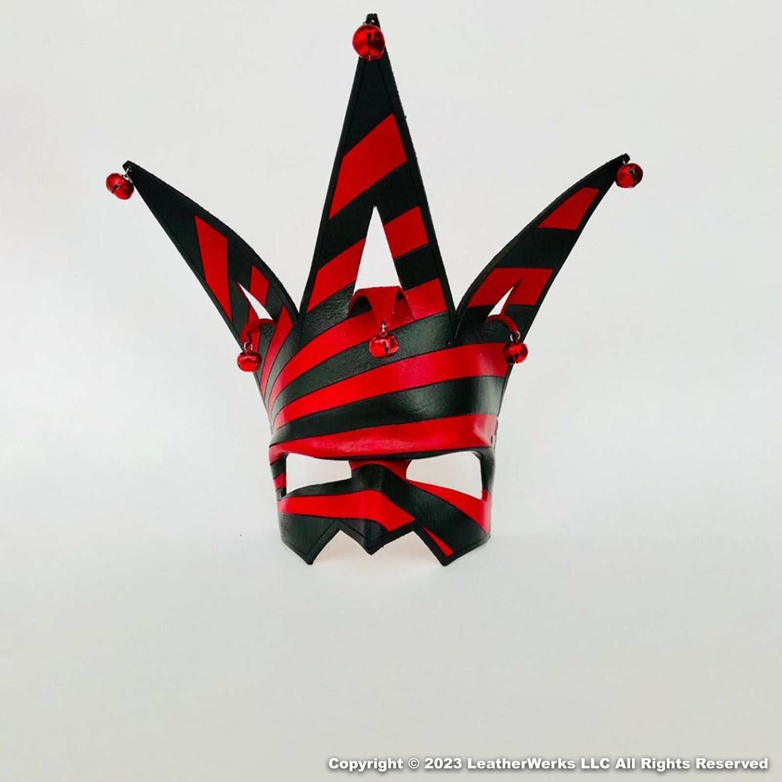 89014321-Striped-Jester-Leather-Mask Striped Jester Leather Mask